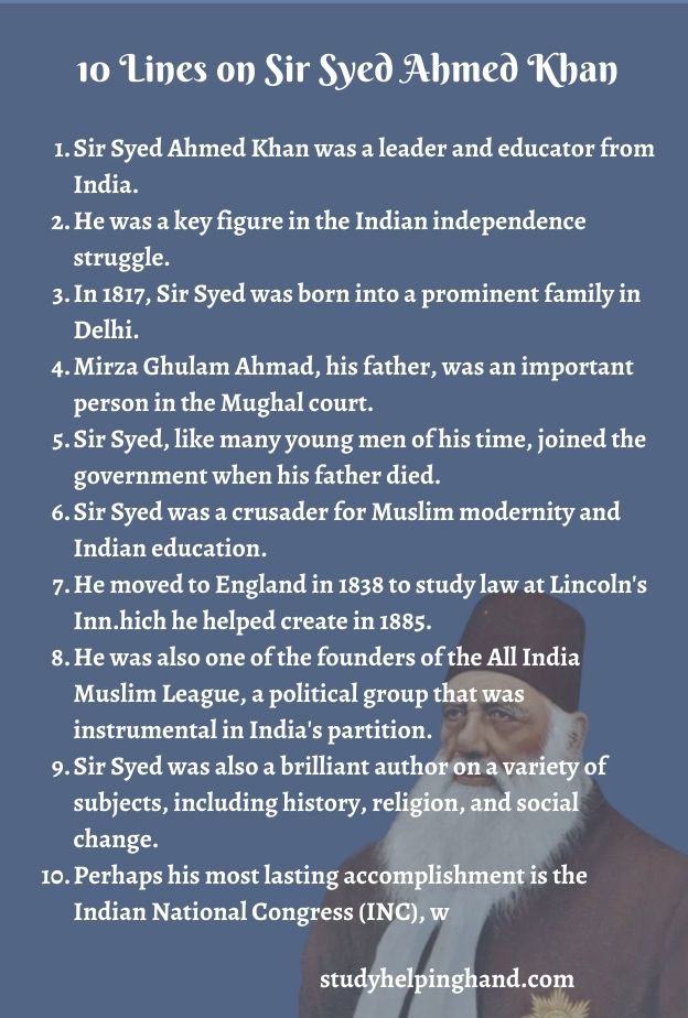 10 Lines on Sir Syed Ahmed Khan