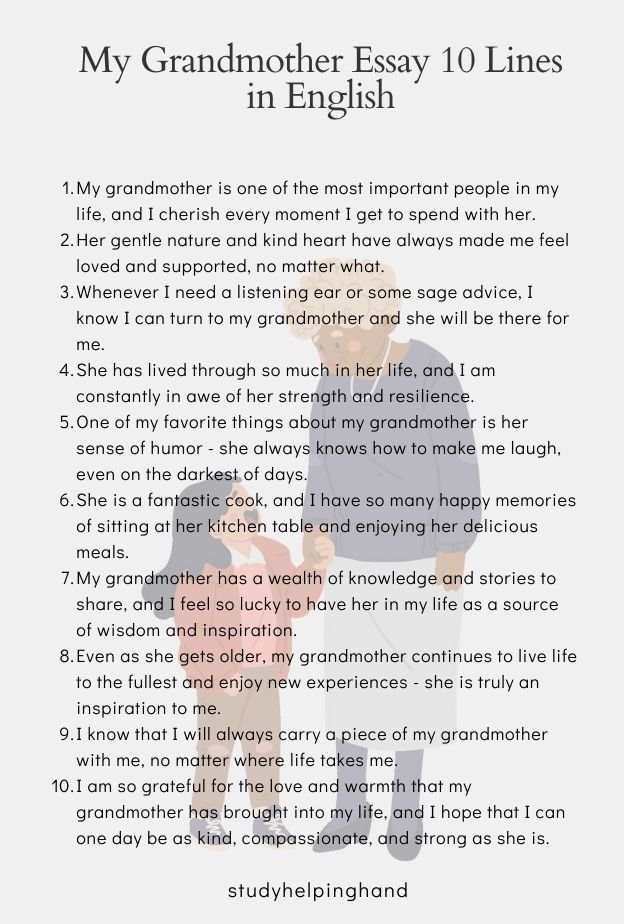 my grandmother essay 10 lines for class 4