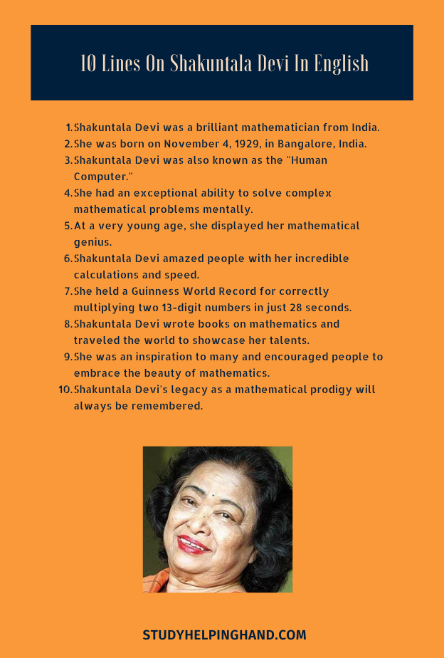 10 Lines On Shakuntala Devi In English